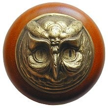 Notting Hill NHW-711C-AB, Wise Owl Wood Knob in Antique Brass /Cherry Wood, Great Outdoors