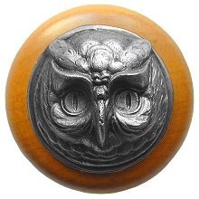 Notting Hill NHW-711M-AP, Wise Owl Wood Knob in Antique Pewter/Maple Wood, Great Outdoors