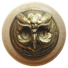 Notting Hill NHW-711N-AB, Wise Owl Wood Knob in Antique Brass /Natural Wood, Great Outdoors
