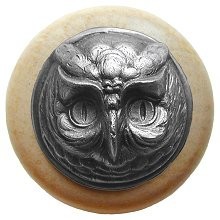 Notting Hill NHW-711N-AP, Wise Owl Wood Knob in Antique Pewter/Natural Wood, Great Outdoors