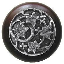 Notting Hill NHW-715W-AP, Ivy With Berries Wood Knob in Antique Pewter/Dark Walnut Wood, Leaves