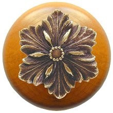 Notting Hill NHW-725M-AB, Opulent Flower Wood Knob in Antique Brass/Maple Wood, Classic