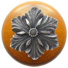 Notting Hill NHW-725M-AP, Opulent Flower Wood Knob in Antique Pewter/Maple Wood, Classic