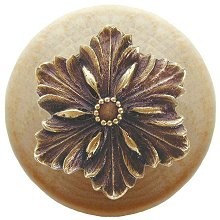 Notting Hill NHW-725N-AB, Opulent Flower Wood Knob in Antique Brass/Natural Wood, Classic