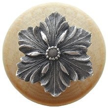 Notting Hill NHW-725N-AP, Opulent Flower Wood Knob in Antique Pewter/Natural Wood, Classic