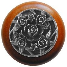 Notting Hill NHW-726C-AP, Saratoga Rose Wood Knob in Antique Pewter/Cherry Wood, Floral