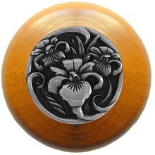 Notting Hill NHW-728M-BP, River Iris Wood Knob in Brilliant Pewter/Maple Wood, Floral