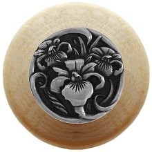 Notting Hill NHW-728N-BP, River Iris Wood Knob in Brilliant Pewter/Natural Wood, Floral