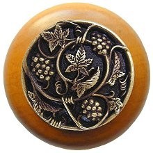 Notting Hill NHW-729M-AB, Grapevines Wood Knob in Antique Brass/Maple Wood, Tuscan