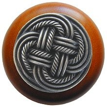 Notting Hill NHW-739C-AP, Classic Weave Wood Knob in Antique Pewter/Cherry Wood, Classic