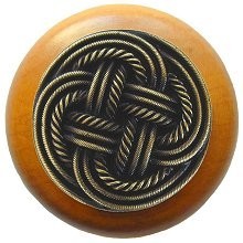 Notting Hill NHW-739M-AB, Classic Weave Wood Knob in Antique Brass/Maple Wood, Classic