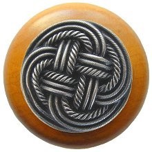 Notting Hill NHW-739M-AP, Classic Weave Wood Knob in Antique Pewter/Maple Wood, Classic
