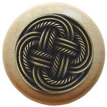 Notting Hill NHW-739N-AB, Classic Weave Wood Knob in Antique Brass/Natural Wood, Classic