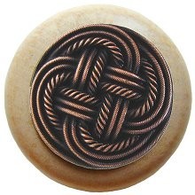 Notting Hill NHW-739N-AC, Classic Weave Wood Knob in Antique Copper/Natural Wood, Classic