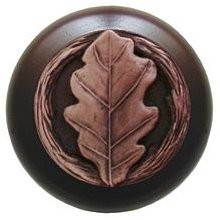 Notting Hill NHW-744W-AC, Oak Leaf Wood Knob in Antique Copper/Dark Walnut Wood, Leaves