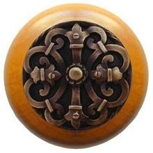 Notting Hill NHW-776M-AB, Chateau Wood Knob in Antique Brass/Maple Wood, Olde World