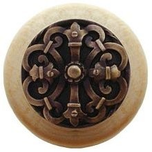 Notting Hill NHW-776N-AB, Chateau Wood Knob in Antique Brass/Natural Wood, Olde World