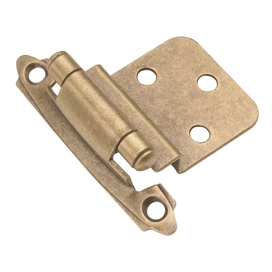Semi-Concealed 3/8" Inset Self-Closing Face Frame Hinge Antique Brass Hickory Hardware P143-AB