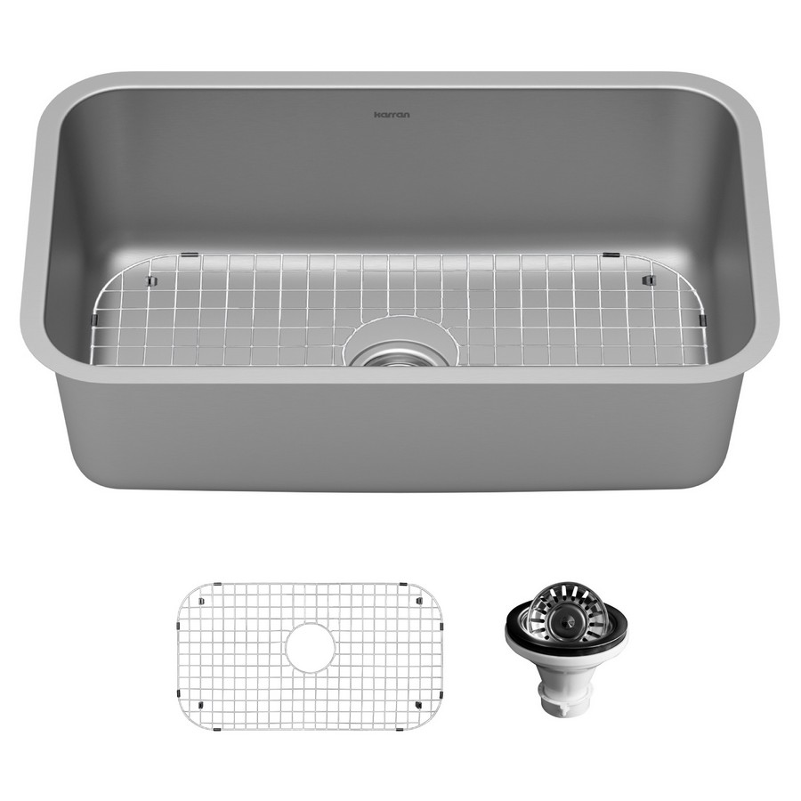 Profile 30" Undermount Single Bowl Kitchen Sink Kit 18 Gauge Stainless Steel Karran PU25-PK1