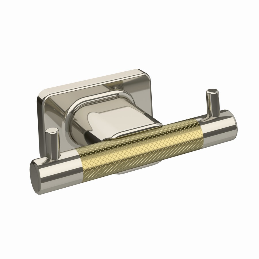Esquire Double Robe Hook 4-1/2" Long Polished Nickel/Golden Champagne Amerock BA26613PNBBZ