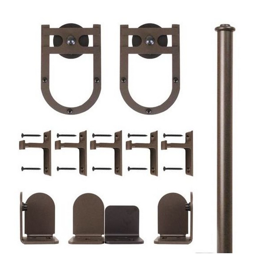 72" Horseshoe Complete Rolling Door Hardware Kit with Long Brackets Oil Rubbed Bronze CSH QG.1300.HS.07