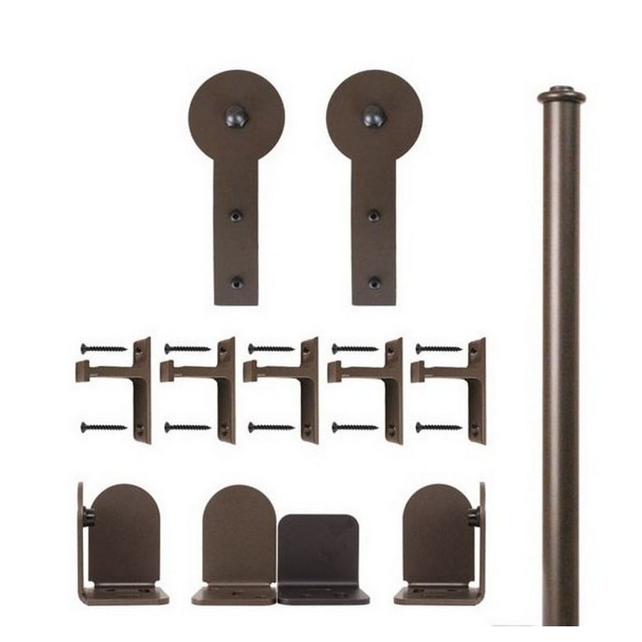 72" Round Stick Complete Rolling Door Hardware Kit with Short Brackets Oil Rubbed Bronze CSH QG.1310.RS.07