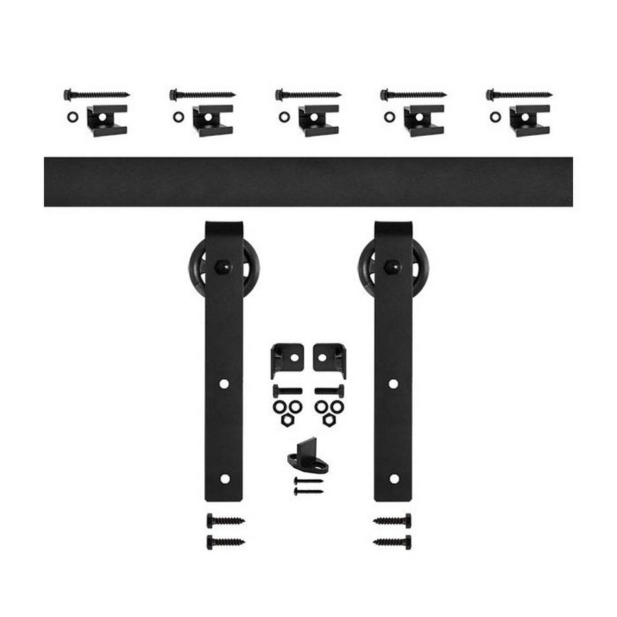 72" QG Hook Strap Complete Flat Rail Rolling Door Hardware Kit with 3" Roller Black CSH QG.FR1300.HK3.08