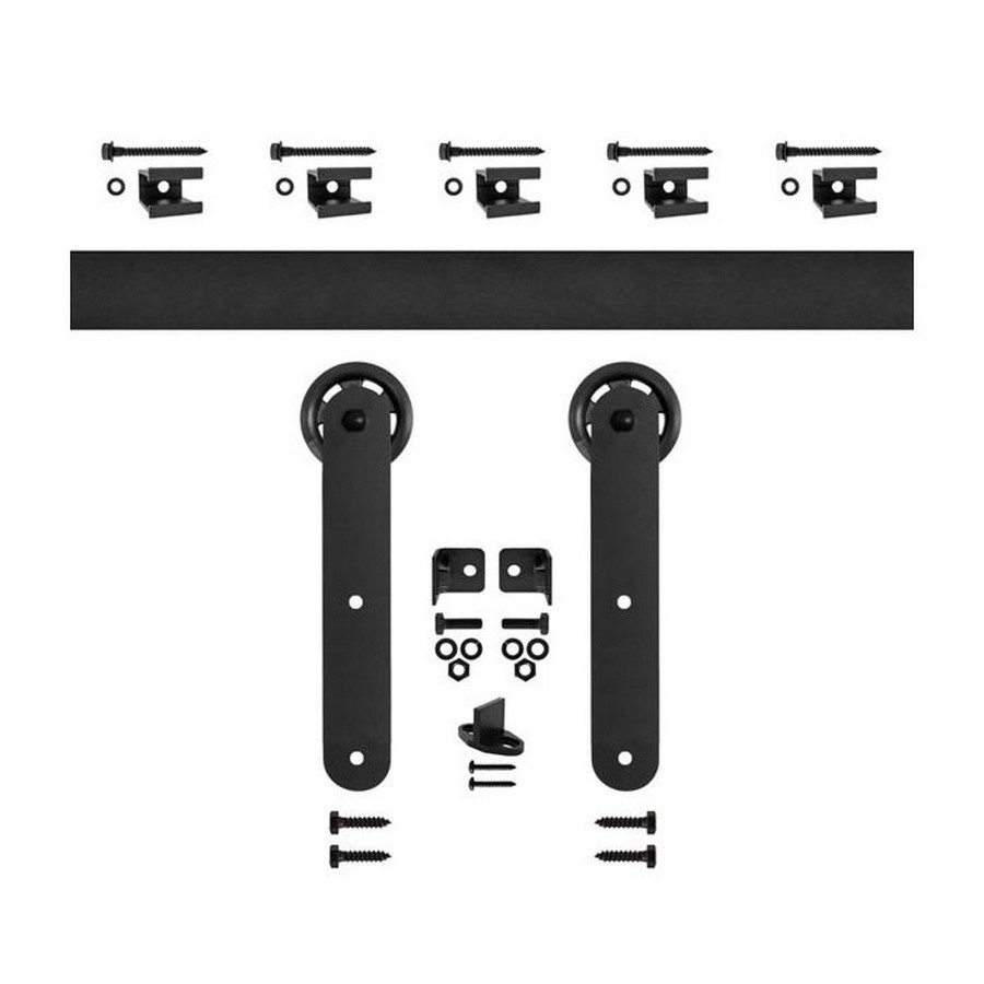 72" QG Stick Strap Complete Flat Rail Rolling Door Hardware Kit with 3" Roller Black CSH QG.FR1300.ST3.08