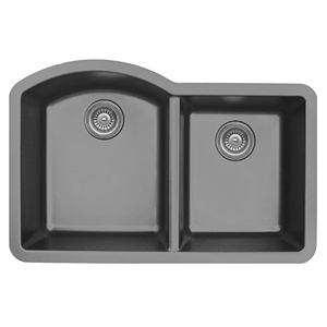 32" Undermount Large/Small Bowl Quartz Kitchen Sink Grey Karran QU-610-GR
