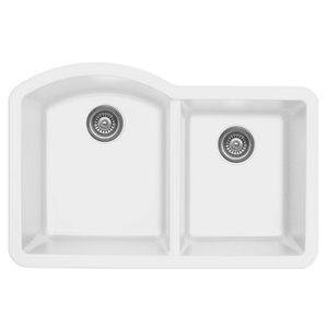 32" Undermount Large/Small Bowl Quartz Kitchen Sink White Karran QU-610-WH