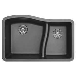 32" Undermount Large/Small Bowl Quartz Kitchen Sink Grey Karran QU-630-GR