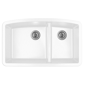 32" Undermount Large/Small Bowl Quartz Kitchen Sink White Karran QU-711-WH