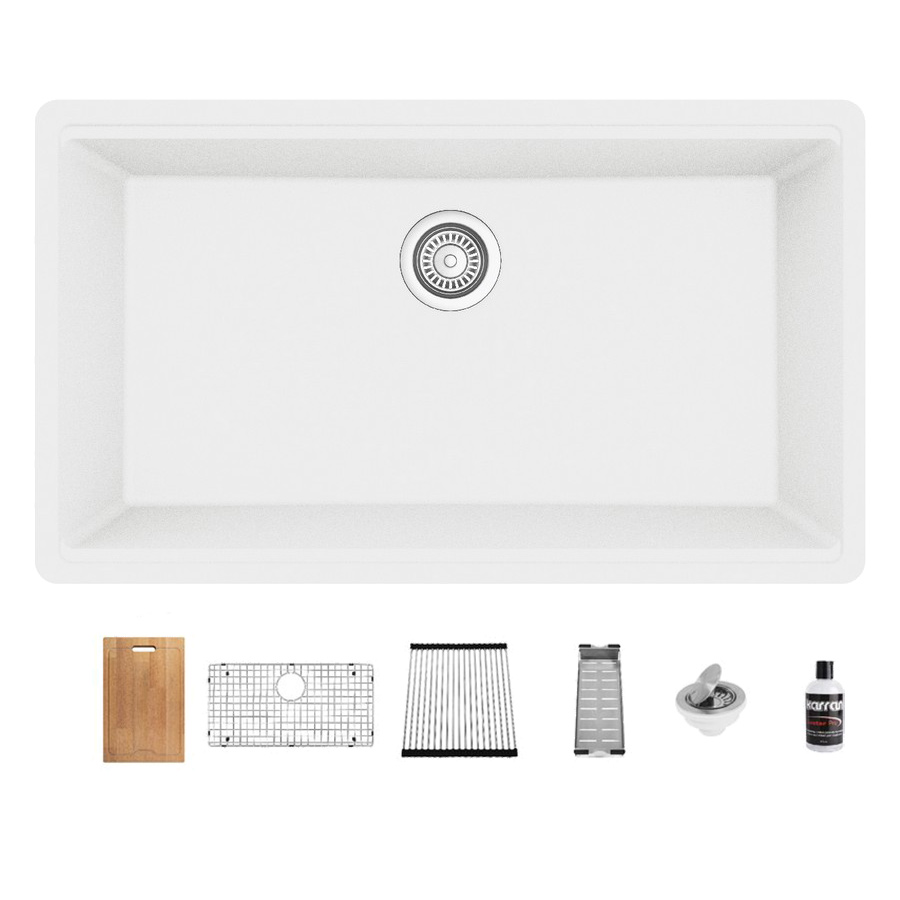 33" Undermount Large Single Bowl Quartz Workstation Kitchen Sink White Karran QUWS-875-WH