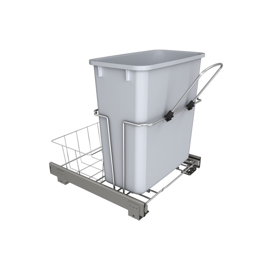 RUKD Single 20 Quart Bottom Mount Universal Waste Container with Rear Basket Rev-A-Shelf RUKD-1420RB-1