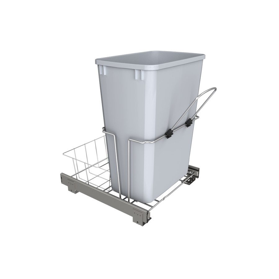 RUKD Single 32 Quart Bottom Mount Universal Waste Container with Rear Basket Rev-A-Shelf RUKD-1432RB-1