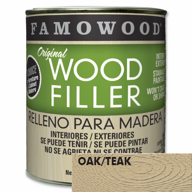 FamoWood 36011128 Wood Filler, Solvent Based, Oak / Teak, 1 Quart