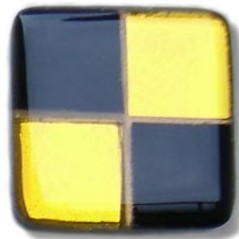 Glace Yar SQ-402AB1, Square 1in Lng Glass Knob, 4 Tiles, Solid Black &amp; Gold Clear, Gold Grout, Antique Brass
