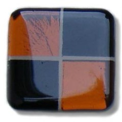 Glace Yar SQ-403AB1, Square 1in Lng Glass Knob, 4 Tiles, Solid Black &amp; Copper Clear w/Copper Grout, Antique Brass