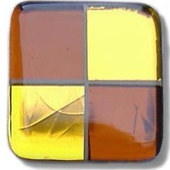 Glace Yar SQ-404AB1, Square 1in Lng Glass Knob, 4 Tiles, Clear Gold &amp; Copper, Beige Grout, Antique Brass