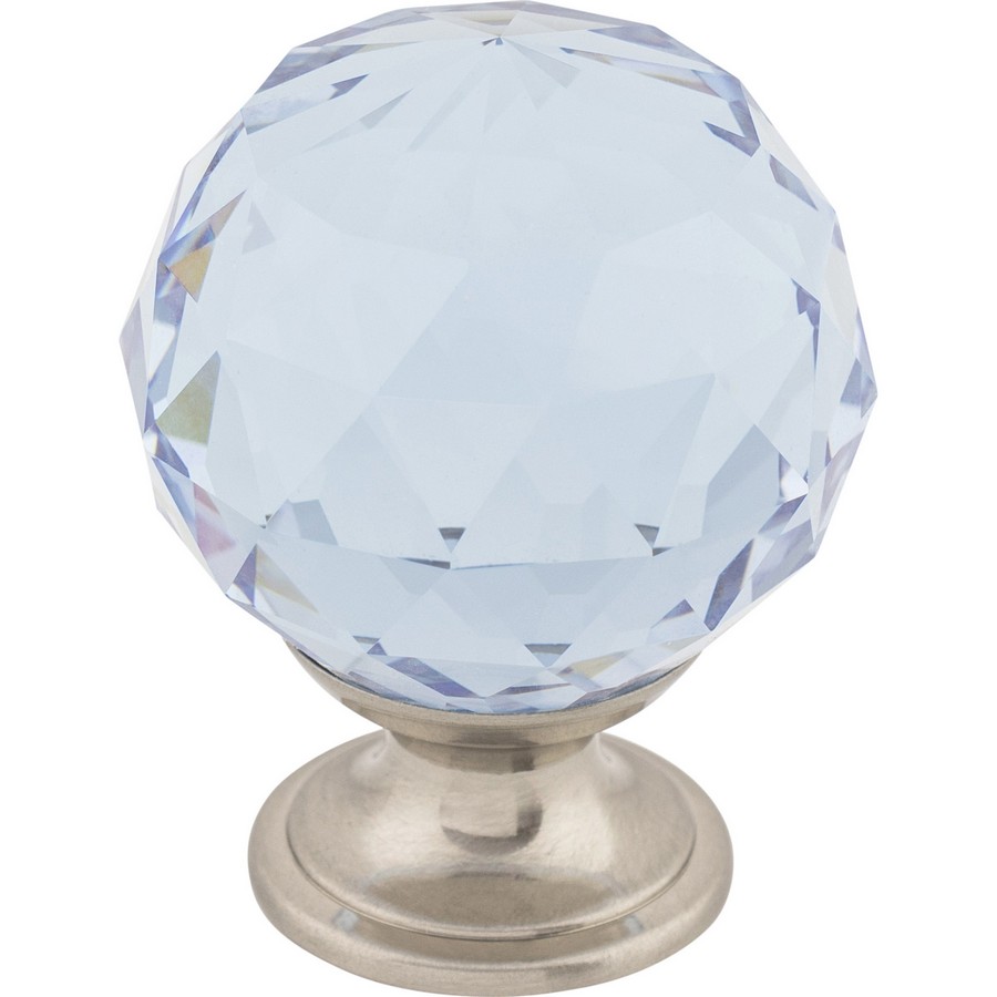 Crystal Light Blue Crystal Knob 1-3/8" Dia Brushed Satin Nickel Base Top Knobs TK114BSN