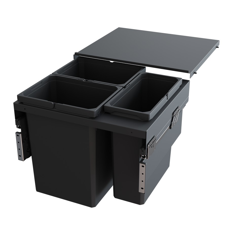 ENVI Space XX Triple 31/10 Quart Top Mount Waste Container for 24" Base Cabinets Carbon Steel Gray Vauth-Sagel