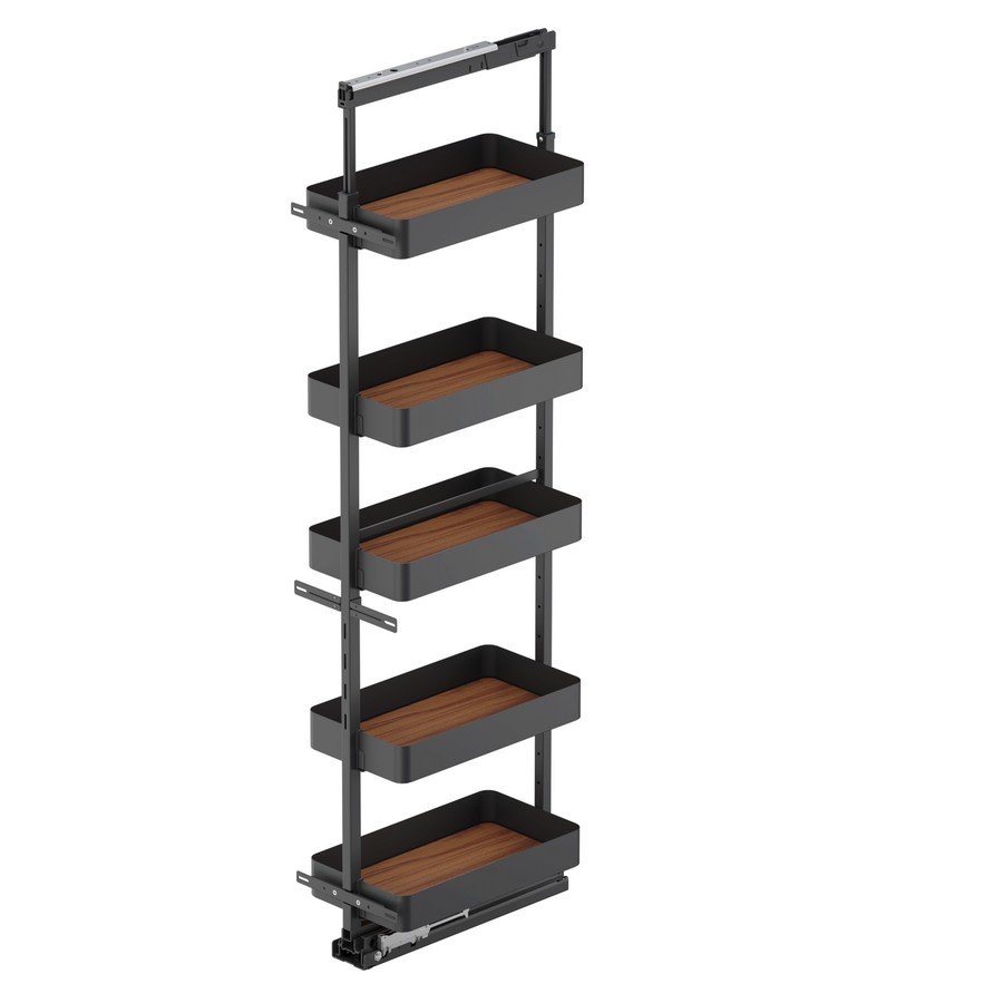 TAL Pantry Planero 9" 5 Basket Pull-Out 67" - 76-3/4" Carbon Steel Gray/Walnut Vauth-Sagel