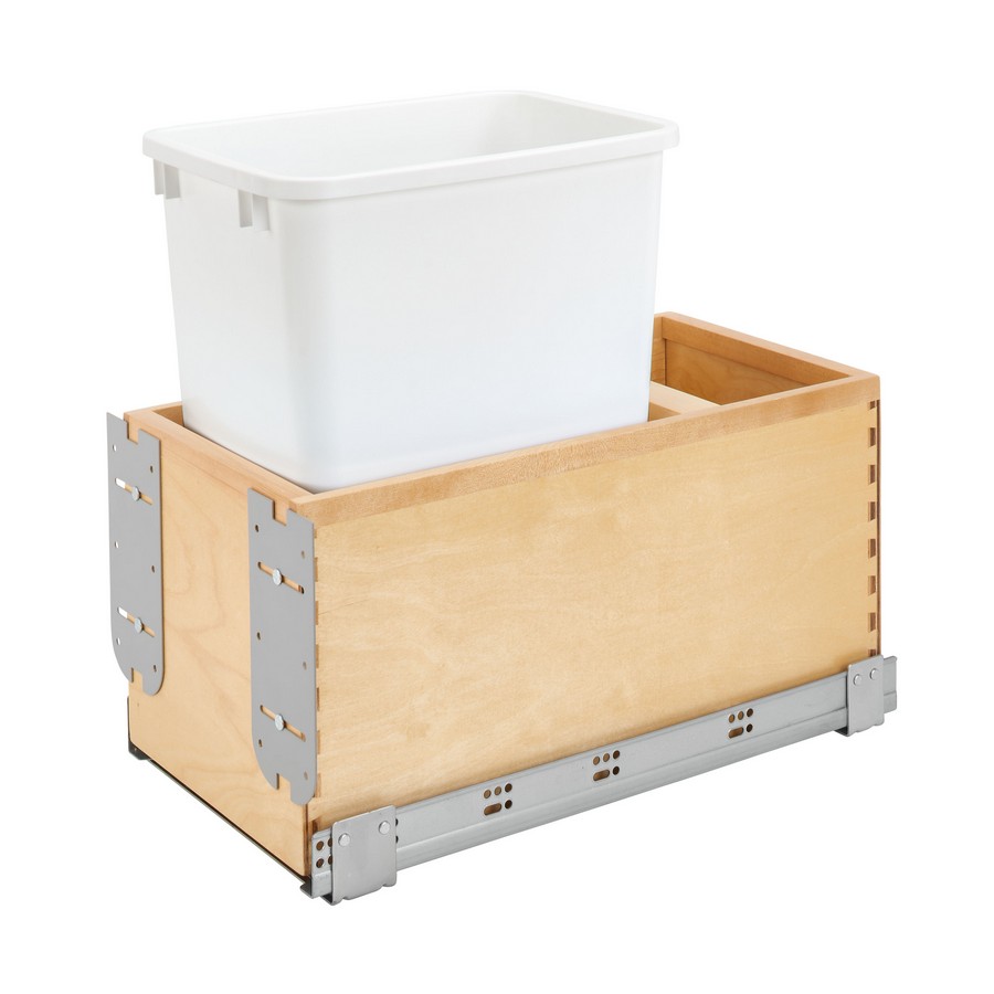 Single 35 Quart Bottom Mount Waste Container with Soft Close and Wood Carriage WE Preferred SZWWB135WH