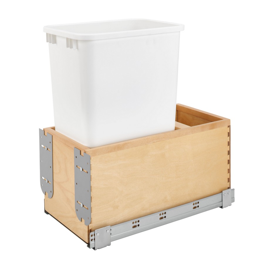 Single 50 Quart Bottom Mount Waste Container with Soft Close and Wood Carriage WE Preferred SZWWB150WH