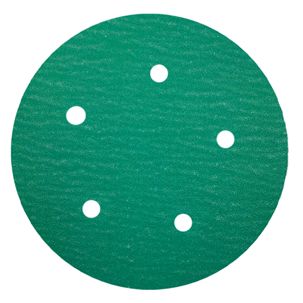 5" Emerald Abrasive Discs Aluminum Oxide on Film 5-Hole PSA 100 Grit 100/Box WE Preferred