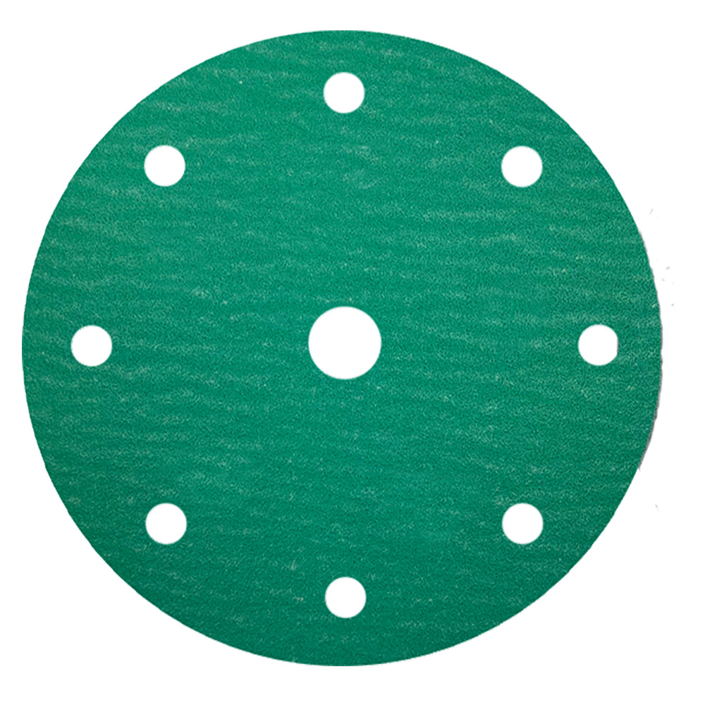5" Emerald Abrasive Discs Aluminum Oxide on Film 9-Hole Hook and Loop 180 Grit 50/Box WE Preferred