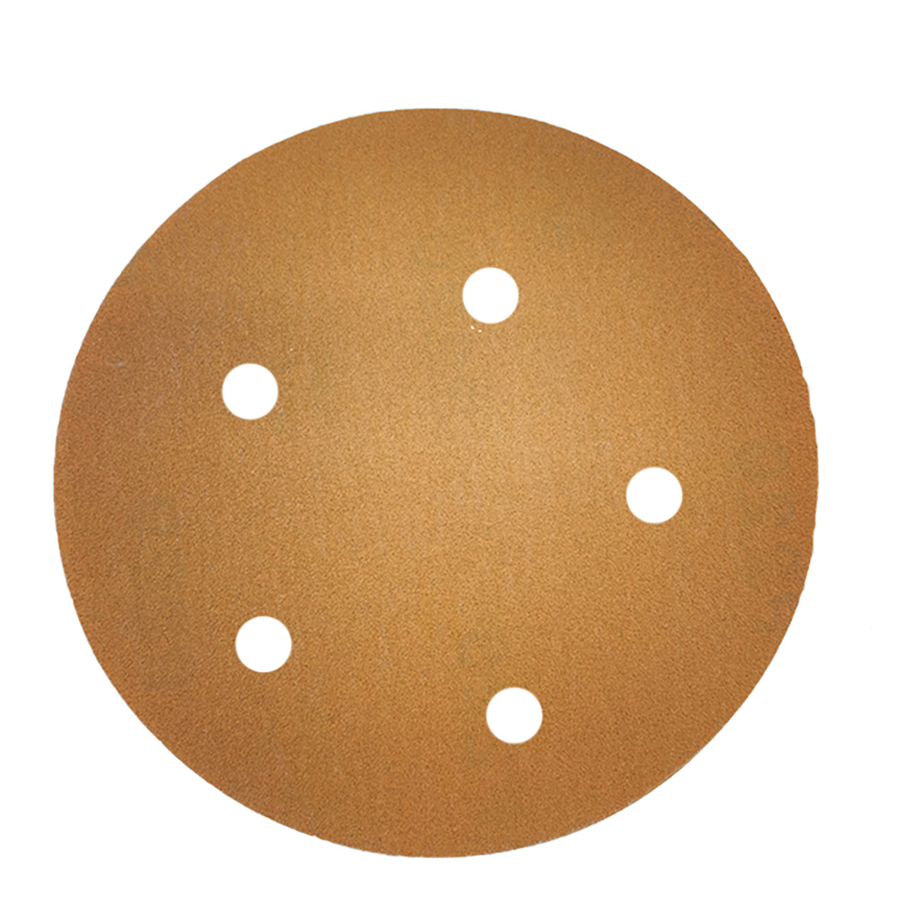 6" Gold Abrasive Discs Aluminum Oxide on C-Weight Paper 6-Hole PSA 120 Grit 100/Box WE Preferred