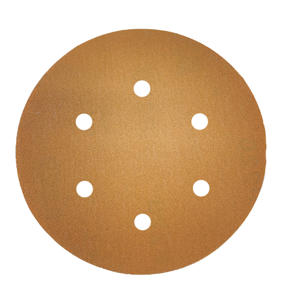 6" Gold Abrasive Discs Aluminum Oxide on C-Weight Paper 6-Hole Hook 80 Grit 50/Box WE Preferred