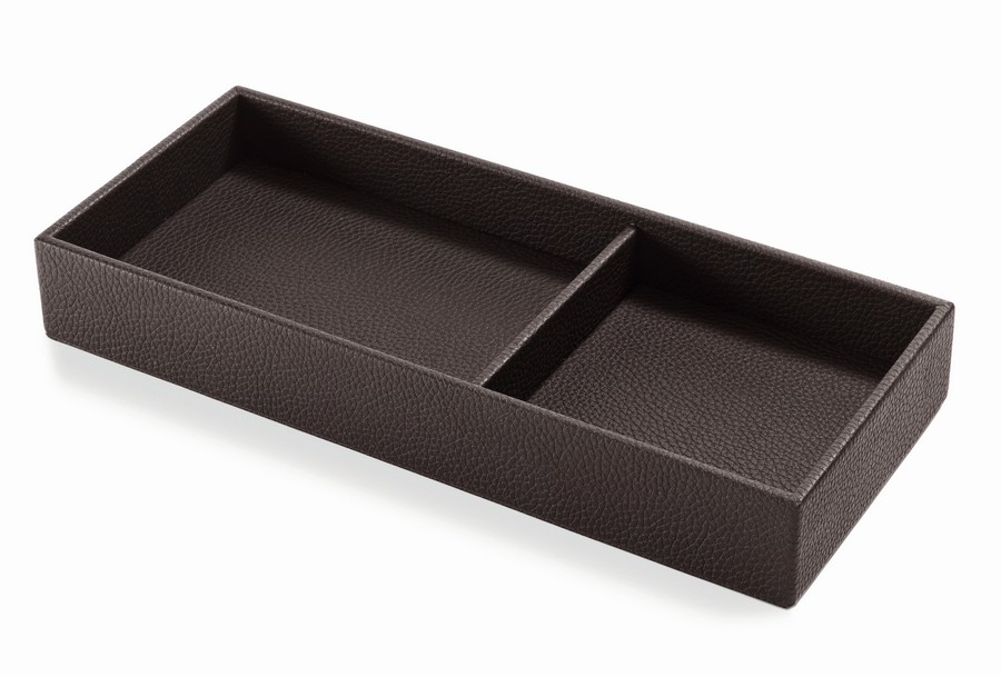 Multi-Purpose Tray with Internal Divider 14-3/16" L  Taupe Brown Imitation Leather Salice YE80CXLA1219B