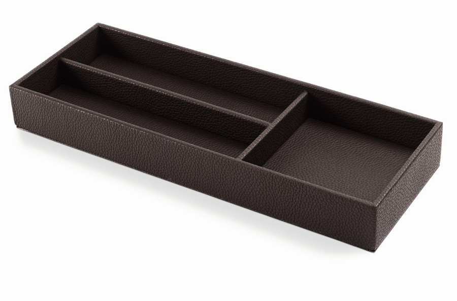 Multi-Purpose Tray with 3 Internal Dividers 14-3/16" L Taupe Brown Imitation Leather Salice YE80CXLA1419B